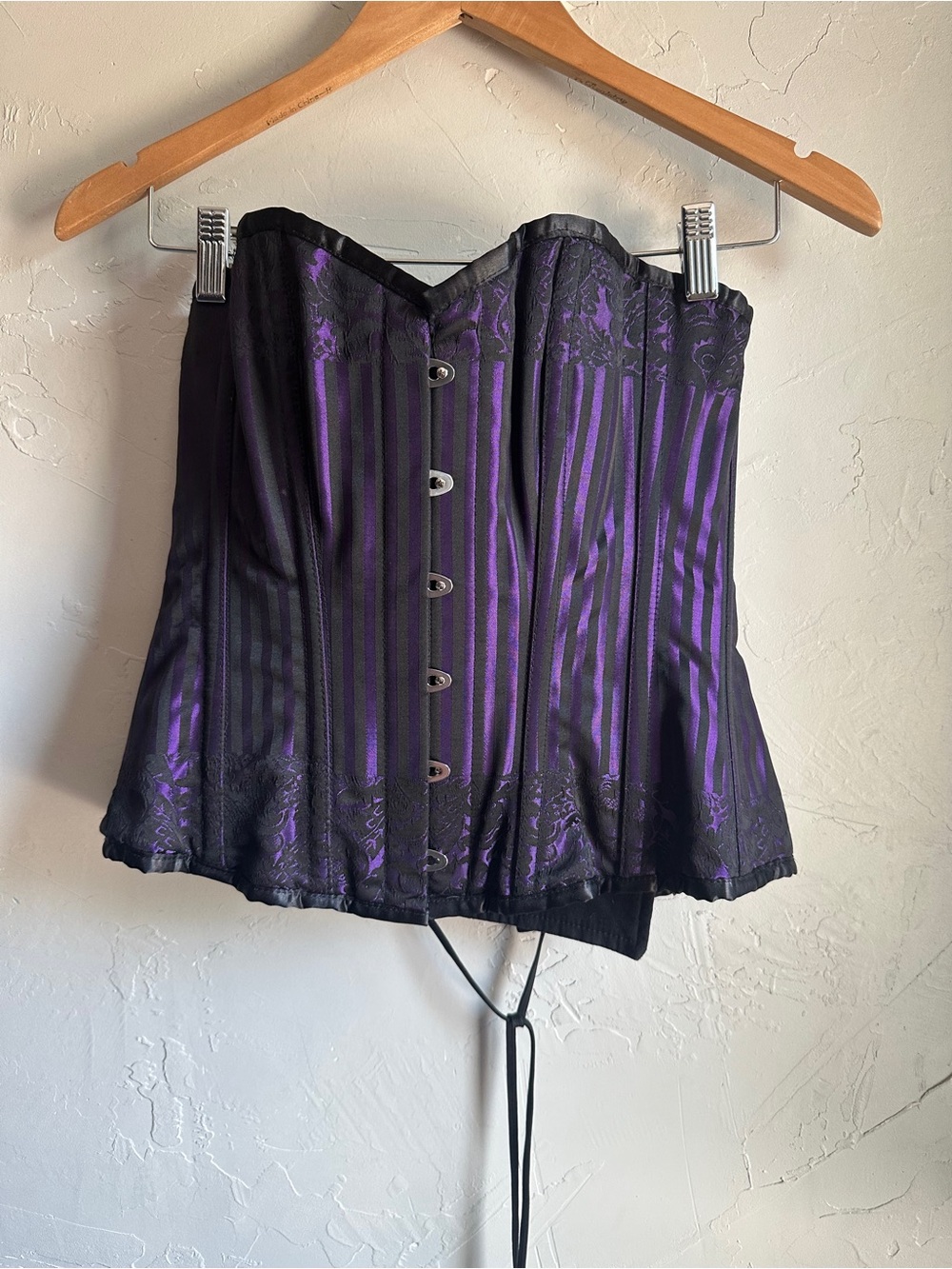 Gothic Purple Black Brocade Corset Sz 28 Burlesque Dark Academia Victorian Goth